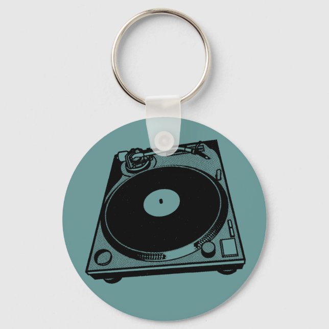 Retro Turntable Graphic in Black Nyckelring (Framsida)