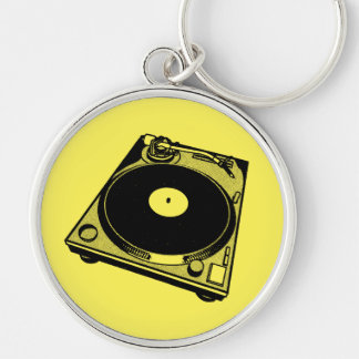 Retro Turntable Graphic in Black Rund Silverfärgad Nyckelring