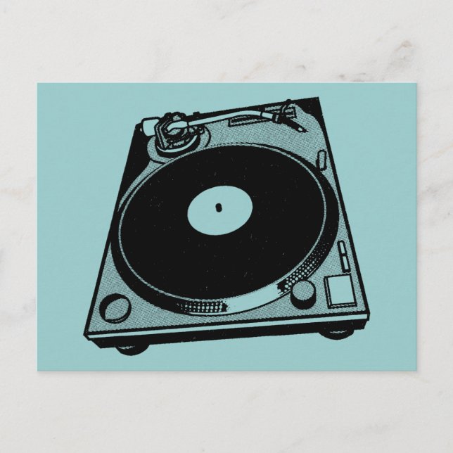 Retro Turntable Graphic in Black Vykort (Framsida)