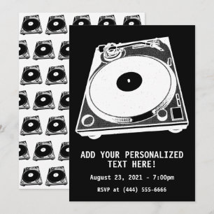 Retro Turntable Graphic in White Inbjudningar