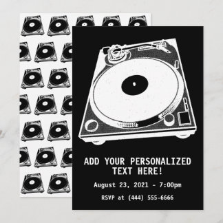 Retro Turntable Graphic in White Inbjudningar