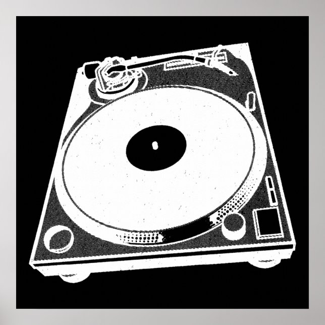 Retro Turntable Graphic in White Poster (Framsidan)
