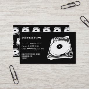 Retro Turntable Graphic in White Visitkort