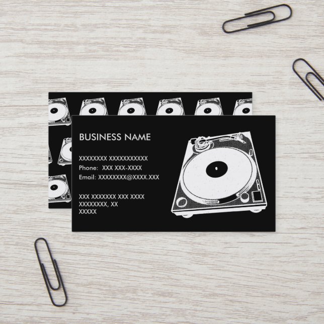 Retro Turntable Graphic in White Visitkort (Fram/Back In Situ)