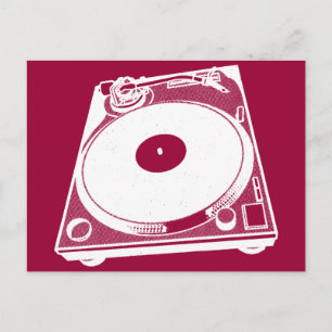 Retro Turntable Graphic in White Vykort
