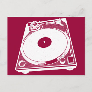 Retro Turntable Graphic in White Vykort