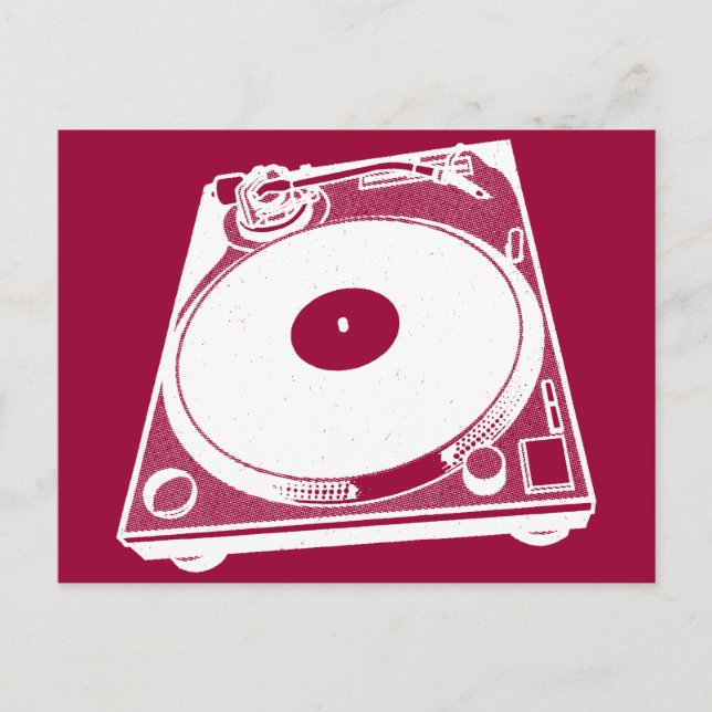 Retro Turntable Graphic in White Vykort (Framsida)