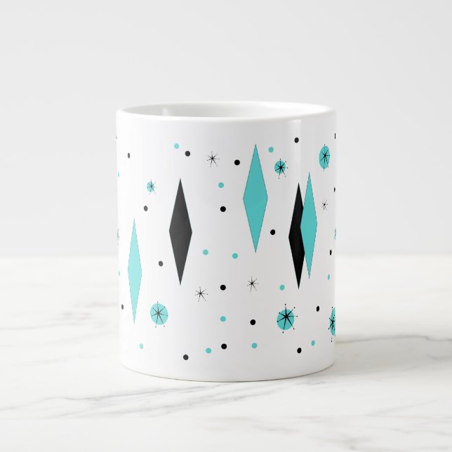 Retro Turquoise Diamonds & Starbursts Jumbo Mugg (Framsidan)