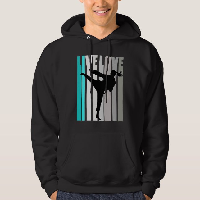 Retro Turquoise Live Love Karate Coach Womens Colo Hoodie (Framsida)