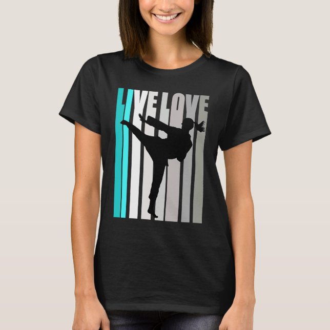 Retro Turquoise Live Love Karate Coach Womens Colo T Shirt (Framsida)
