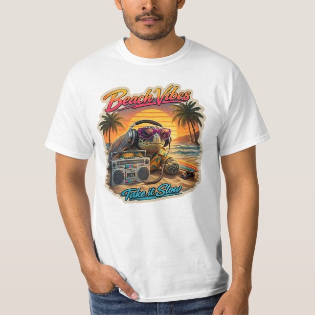 Retro Turtle Beach Vibes - Coola Sommarmysiga Graf T Shirt (Framsida)