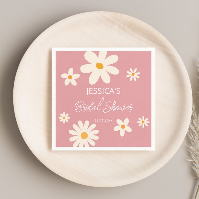Retro tusenskönapink boho öken rosa bröllopsdusch pappersservett (Retro daisy pink boho desert pink bridal shower monogrammed personalized printed napkins table decor)