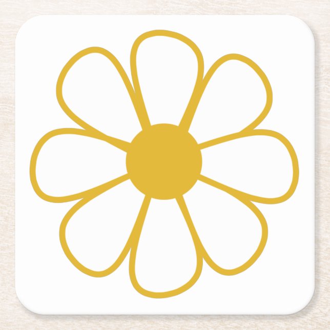 Retro Tusenskönas Blomma Singel i Mustargul Underlägg Papper Kvadrat (Framsidan)
