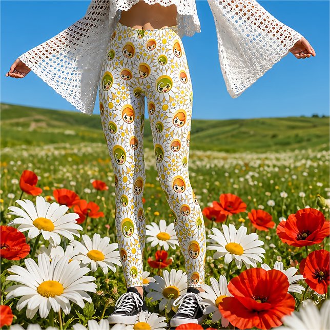 Retro Tusenskönas Blomma Söt Docka Ansikte Sommar Leggings (Skapare uppladdad)