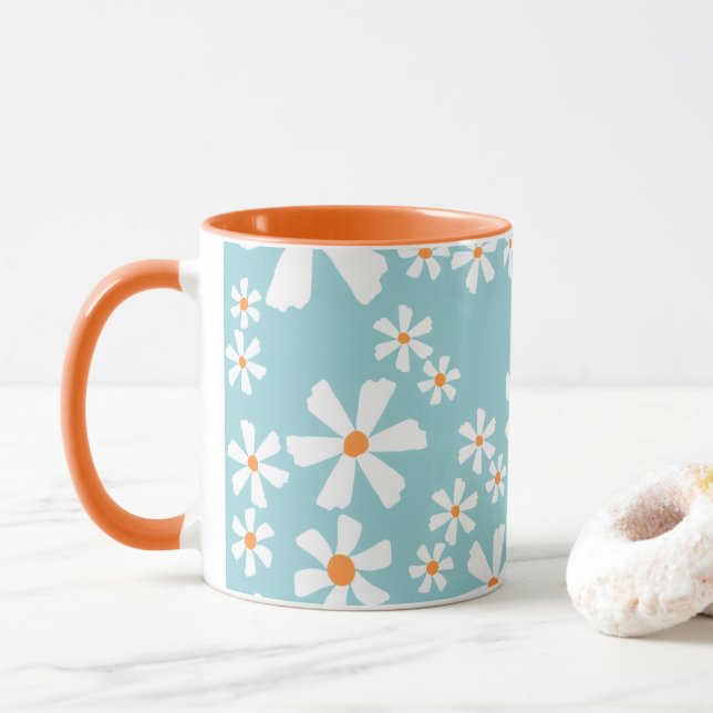 Retro Tusenskönas Blommotivet Kaffemug Teal Mugg (Med munk)