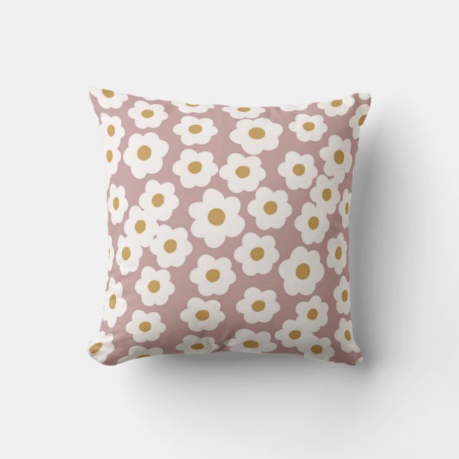 Retro Tusenskönor Blommig Rosa Vit Kudd Kudde (Framsida)
