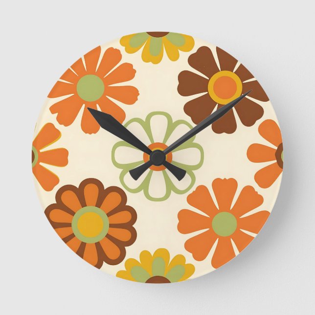 Retro Tusenskönor Blommönster Rund Klocka (Framsida)