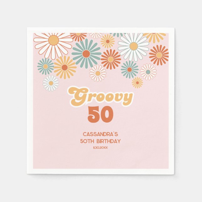 Retro Tusenskönor Boho Groovy Blommig Födelsedag Pappersservett (Framsidan)