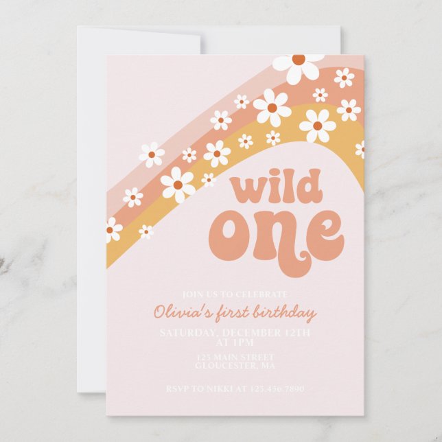 Retro tusenskönor Wild One boho blomster första fö Inbjudningar (Framsida)