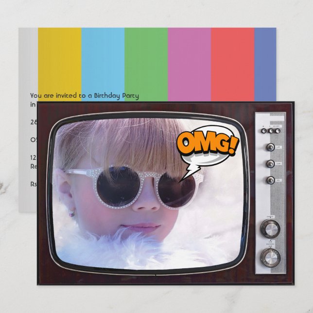 Retro TV-Födelsedagsfest Inbjudningar (Fram/baksida)