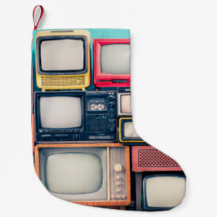 Retro TV-mottagare från cirka 60, 70 och 80 sekund Liten Julstrumpa