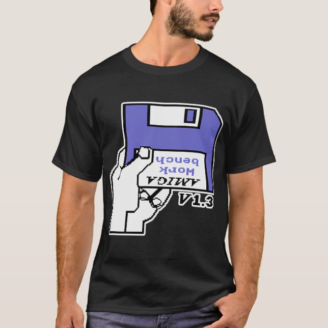Retro TV-spel Commodore Amiga Workbench Infogning T Shirt (Framsida)