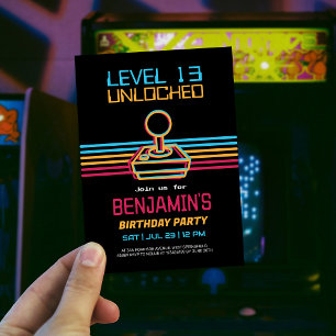 Retro TV-spel Gaming Gamer Pojke Födelsedag Inbjudningar