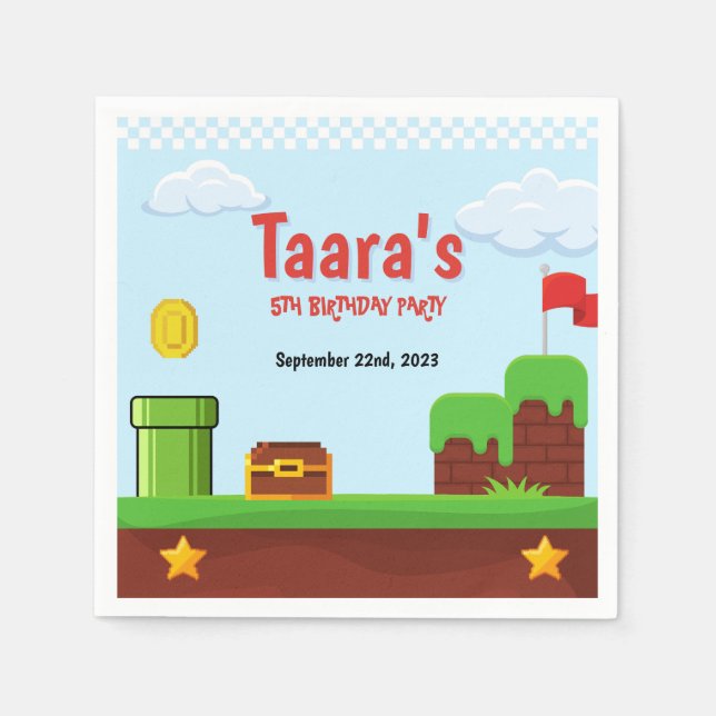 Retro TV-spel Pixel Arkad Födelsedags Papper Pappersservett (Framsidan)