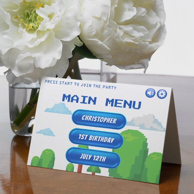 Retro TV-spelsmeny 1:a födelsedagsfest Tack Kort (Skapare uppladdad)