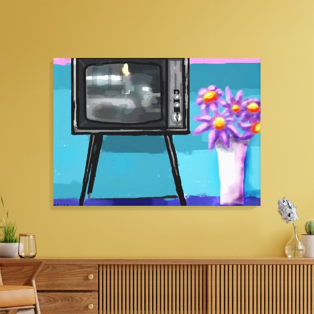 Retro-TV-uppsättning och Arrangemang självskalning Canvastryck (Insitu (Vardagsrum))
