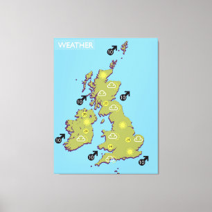 Retro TV Weather Karta från British Isles. Canvastryck