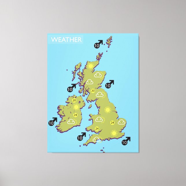 Retro TV Weather Karta från British Isles. Canvastryck (Framsida)