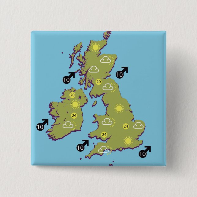 Retro TV Weather Karta från British Isles. Knapp (Framsida)