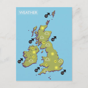Retro TV Weather Karta från British Isles. Vykort