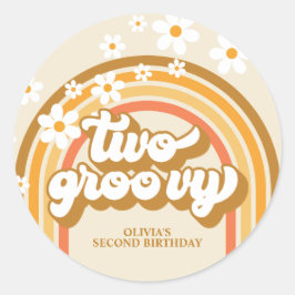 Retro Två GroovY Regnbåge Brun Orange Födelsedag Runt Klistermärke