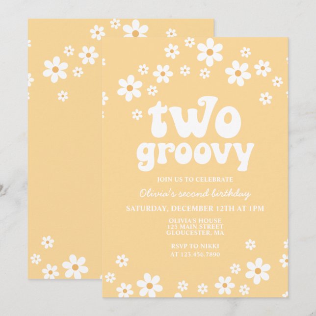 Retro Två Groovy tusenskönas boho blommig andra fö Inbjudningar (Fram/baksida)
