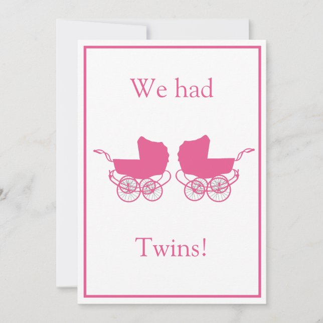 Retro tvilling bebis tillkännagivande rosa (Framsida)