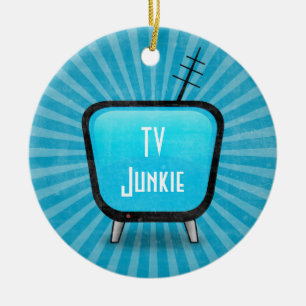 Retro TVknarkare Julgransprydnad Keramik