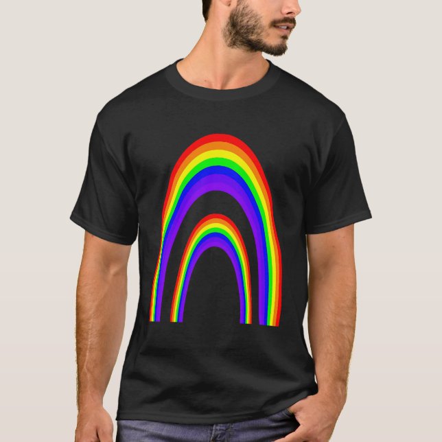 Retro Twinned Rainbow Sventies Stil Seven Färg T Shirt (Framsida)