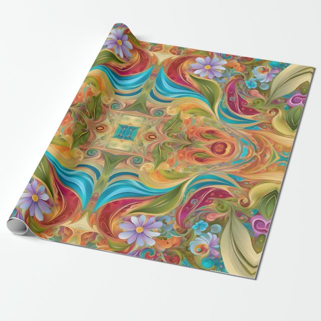 Retro Twisted Swirled Organic Hippy Presentpapper (Utrullad)