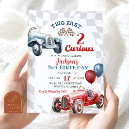 Retro Two Fast 2 Nyfiken Tävlingsbil Pojke 2-årsda Inbjudningar