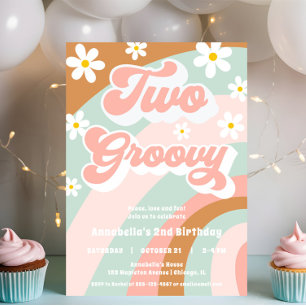 Retro TWO Groovy 2:a födelsedag daisy tjej Inbjudningar