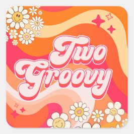 Retro Two Groovy Birthday Fyrkantigt Klistermärke