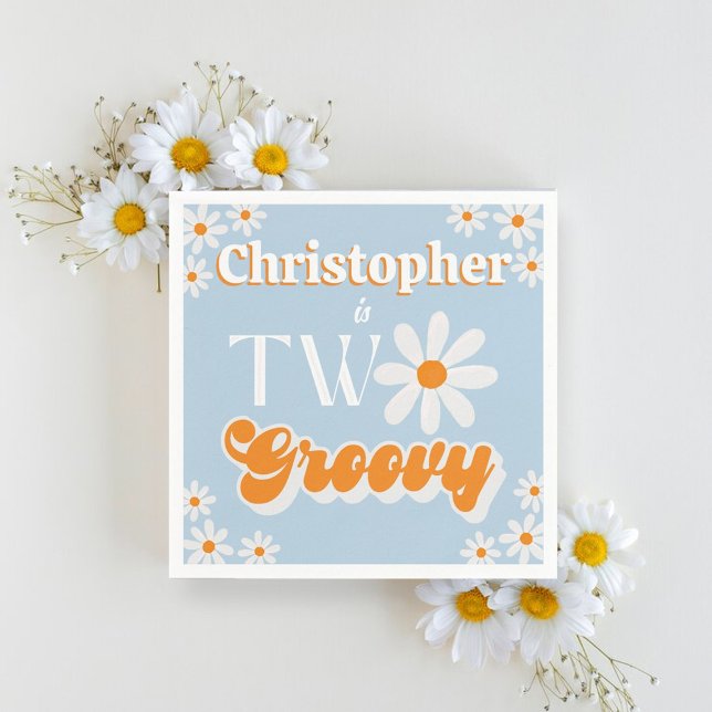 Retro Two Groovy Boys 2:a födelsedagen Pappersservett (Skapare uppladdad)