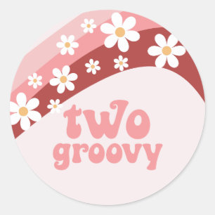 Retro Two Groovy daisy boho blommigt 2:a födelseda Runt Klistermärke
