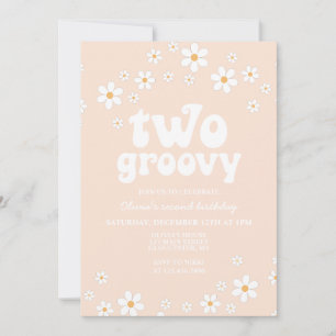 Retro Two Groovy daisy boho blommigt andra födelse Inbjudningar