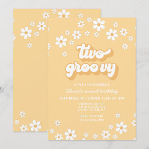 Retro Two Groovy daisy boho blommigt andra födelse Inbjudningar