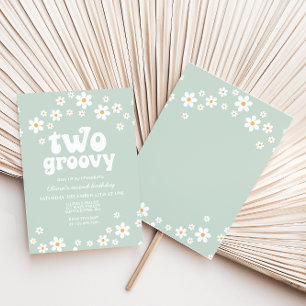 Retro Two Groovy daisy boho blommigt andra födelse Inbjudningar