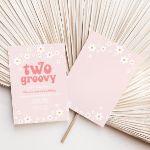 Retro Two Groovy daisy boho blommigt andra födelse Inbjudningar