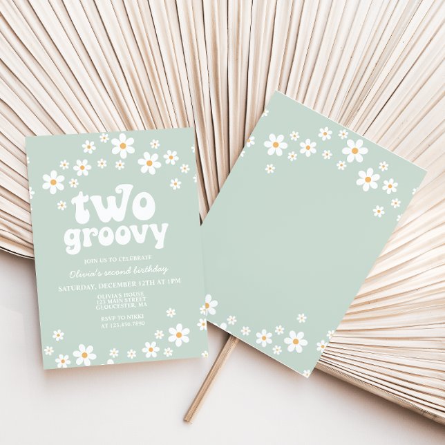 Retro Two Groovy daisy boho blommigt andra födelse Inbjudningar (Skapare uppladdad)